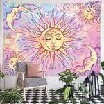 Pastellrosa gobeläng brinnande sol gobeläng mystisk gobeläng himmelsk sol och måne med stjärnor gobeläng
