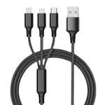 En till tre datakabel lämplig för Apple, Android, TypeC, 3-i-1 snabbladdning, 1,2 meter nylonflätad kabel