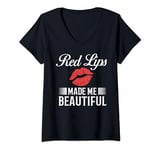 Womens Lipstick Red Beauty Cosmetic Lip Make Up V-Neck T-Shirt