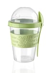 Shopivaa Take & Go 600ml Yoghurt Pot for Breakfast Granola Muesli Cereal Overnight Oats Pot to go Yogurt Pot with Spoon and Lid Leakproof Plastic Dishwasher Safe (Green)