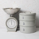 French Grey Bakeware Set including Three-Tier Cake Tin and Mechanical Scale Set