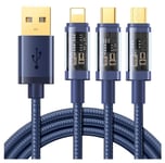 Joyroom 3-i-1-kabel USB-A til Lightning/USB-C/Micro, 3.5A - Blå