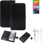 phone Case Wallet Case for Samsung Galaxy M53 5G + earphones cell phone black