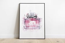 Watercolour Splash Pink Perfume Bottle Print Art A5 A4 A3 A2 A1 Maxi Home Decor Fashion Beauty Classic - 5004 (A4-210 x 297 mm)