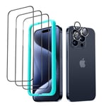 ESR for iPhone 15 Pro Screen Protector Set, 3 Tempered-Glass Screen Protectors and 1 Set Individual Lens Protectors, 2.5D Curved Edges, Full-Coverage Military-Grade Protection, Scratch Resistant