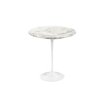 Knoll - Saarinen Round Table - Småbord, Vitt underrede, skiva i glansig vit Calacatta marmor, Ø 51 - Sidobord