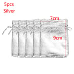 5/10pcs Jewelry Gift Bags Packaging Pouches Organza Bag Silver 5pcs (7x9cm)