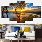 WENXIUF 5 Panel Wall Art Pictures Trees on the lake,Prints On Canvas 100x55cm Wooden Frame Ready To Hang The Animal Photo For Home Modern Decoration Wall Pictures Living Room Print Decor
