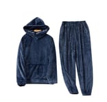 Mandaartins Mens 2 Piece Pyjamas Set Super Soft Fleece Loungewear Hooded Tracksuit Nightwear Fleece Top and Long PJ Jogging Bottoms-BLUE_XXL
