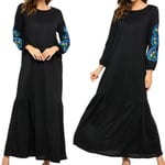 Islamic Muslim Abaya Dress Women Embroidery Floral Black M