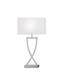 Fischer & Honsel Lampe de table Anni avec abat-jour en tissu et cadre complexe, lampe de bureau en métal couleur nickel mat et blanc, douille E27 x 12 x 51 cm