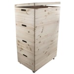 MEGA SET | 4 Tier Extra Large Wooden Boxes | 59.5 x 39.5 x 97.5 cm | Stackable Big Storage Crate Chest | Top Box with Hinged Lid | Bottom Box on Wheels | Unpainted Plain Decorative Pine