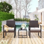 MOOWOOW 3 PCS Rattan Garden Furniture Sets with 2 Rattan Chairs, Garden Table and Chairs Set with Cushions, Patio Bistro Sets 2 Seater - Outdoor Furniture Sets for Garden Pool Backyard Balcony(Brown)