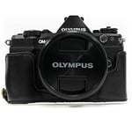 MegaGear MG966 Ever Ready Leather Half Case and Strap with Battery Access for Olympus OM-D E-M5 Mark II Camera - Black