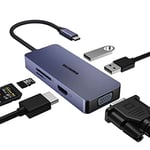 Hub USB C, OBERSTER 6 en 1 USB C Adaptateur avec HDMI 4K, VAG, 2 USB 2.0, SD/TF, Hub USB C pour MacBook Pro/Air, Samsung, Surface Go et Autres Appareils USB C