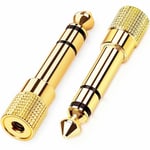 2 x 3.5mm Jack to 6.35mm Stereo Headphone Adaptor Connector Converter GOLD 1/4