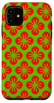 Coque pour iPhone 11 Bright Green Red Floral Flower Leaves Groovy Retro Pattern