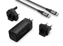 Energizer - Chargeur Rapide USB-A et USB-C 65W - avec Câble USB-C/USB-C - 3 Prises Incluses (EU/US/UK) - Noir