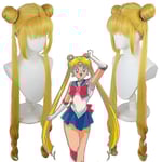 Anime Sailor Moon Peruk Cosplay Kostym Kvinnor Guld Lång Syntetiskt Hår Halloween Party Rollspel Peruker (FMY)