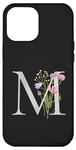 iPhone 15 Pro Max Black Titanium Floral Letter M Silver Initial personalised Case