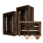 Creative Deco Set med 3 Wenge trälådor | 30 x 20 x 15 cm | Förvaringslåda i trä | Vintage trälåda | Trälåda