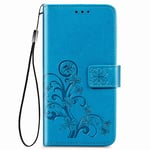 TOPOFU Leather Case for Xiaomi Poco M3 Pro 5G/4G,Flip Case Four Leaf Clover Pattern Leather Wallet Cover with Magnetic Closure,Card Slots Protective Case for Xiaomi Poco M3 Pro 5G/4G-Blue