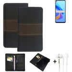 Wallet Case + headphones for Oppo A76 Protective Cover Brown