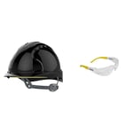 JSP - EVO2 Safety Helmet with Slip Ratchet - Black - Vented (JSP AJF030-001-100) & DEWALT DPG54-1D PROTECTOR Clear High Performance Lightweight Protective Safety Glasses