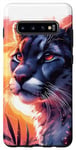 Coque pour Galaxy S10+ Cougar noir cool coucher de soleil lion de montagne puma animal anime art