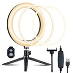 Ansta 10 "LED Ring Light, Tunable Desktop Self - Time Ring Light, with 360° Tunable Tripod and Mobile Phone Bracket, 3 Modes and 10 Brightness for Photography, Makeup, Live and Youtube Video