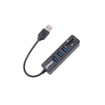 Mini USB 2.0 Minneskortsläsare + USB Hub, Svart