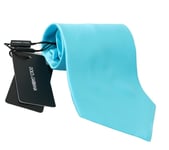 DOLCE & GABBANA Tie 100% Silk Light Blue Wide Mens Necktie Accessory