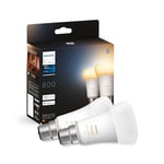 Philips Hue White Ambiance Smart Bulb Twin Pack LED [B22 Bayonet Cap] - 800 Lumens (60W Equivalent). Works with Alexa, Google Assistant and Apple Homekit