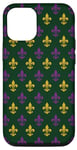 Coque pour iPhone 13 Fleur de lis de la Nouvelle-Orléans aux couleurs vertes du Mardi Gras