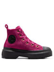 Converse Kids Lugged Lift Platform Velvet Trainers - Pink, Pink, Size 13 Younger