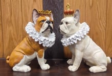 British Royal King & Queen French Bulldog Ornament Sculpture Statue Figurine
