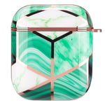 NUVIO Case for AirPods Gen 1 & 2 Skin Cover Portable Shockproof Stylish TPU Protective Case Cover for Apple AirPods with Carabiner - Supports Wired & Wireless Charging - Green & Rose Gold Geometric