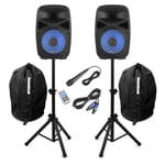Vonyx VPS082A 8" Active Bluetooth Disco Speakers DJ PA System wth Stands & Bags