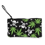 Unisex Wallet,Coin Bags,Marijuana Weed Skull Crossbones Black Canvas Coin Purse Bag Portable Purse Pouch Bag with Zipper for Lipstick Coins Cash Credit Card Headset USB Charger Keys