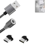 Magnetic charging cable for Oppo Reno10 Pro with USB type C and Micro-USB connec