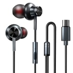 USB Type-C Earbuds in-Ear Stereo Bass Noise Canceling Headphones with Mic Compatible with type-c phone as Google Pixel 2/3/4/2xl/3xl/4XL, Huawei, HTC, Essential Phone ect