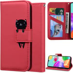 DodoBuy Case for Samsung Galaxy A41, Cartoon Animal Pattern Magnetic Flip Protection Cover Wallet PU Leather Bag Holder Stand with Card Slots - Red Cat