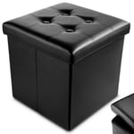 Nyxi Faux Leather 38 * 38 * 38cm Black Ottoman Foldable Storage Boxes Seat Foot Stool Storage Box with Lids for Kids Toys, Bedroom, Hallway, Living Room