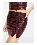 AsYou Womens high shine croc ruched mini skirt co-ord in chocolate-Brown - Size 4 UK