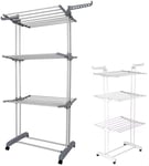 HYGRAD® Clothes Airer 3 Tier Foldable Laundry Drying Clothes Rack Outdoor Indoor Clothing Horse Garment Dryer Stand on Wheel UK (Grey)