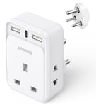 AODENG UK to India Plug Adapter, Grounded UK to India Travel Adapter with 3 USB