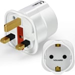 VGUARD European to UK Adapter, 1pack Plug Adaptor EU to UK Plug Adapter 2 Pin Plug Adaptor to 3 Pin for Travel or Electronic Device from France, Italy, Spain, Germany to UK - White