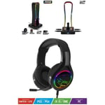 Spirit Of Gamer - Sentinel - Support Casque Gaming RGB - Porte Casque Gamer  Multifonction 11 Effets Lumineux - Compatible PC/PS4/Console - 4 Ports USB  - Câble USB-C et Guide Câble Souris