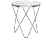 Sohvapöytä marmorikuvio hopea lasinen pöytälevy pyöreä