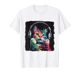 Funny Colorful Cat with Headphones For Cat Lover T-Shirt